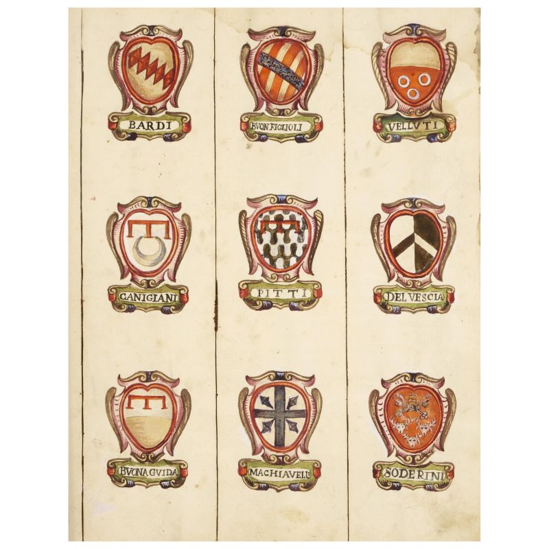 Stemmario fiorentino con vivida coloritura d’epoca   - Asta LIBRI, MANOSCRITTI E AUTOGRAFI - Pandolfini Casa d'Aste