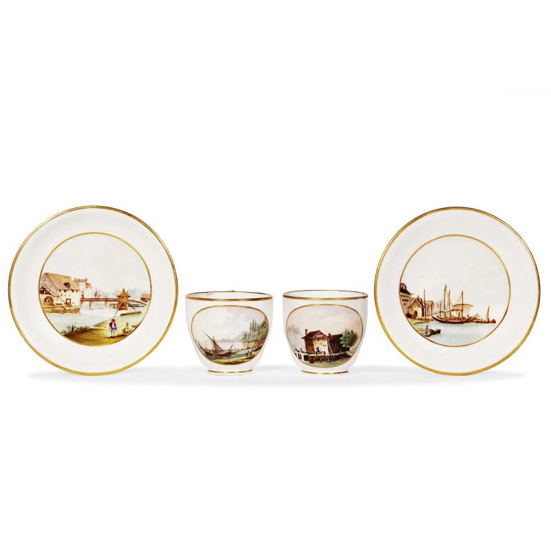 A PAIR OF REAL FABBRICA FERDINANDEA CUPS WITH SAUCER, NAPLES, CIRCA 1800-1810  - Auction ONLINE AUCTION | COLLECTABLE CUPS - Pandolfini Casa d'Aste