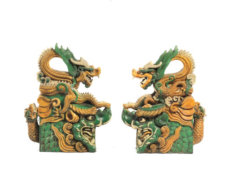 COPPIA DI TEGOLE, CINA, DINASTIA QING, SEC. XIX  - Auction Asian Art - Pandolfini Casa d'Aste