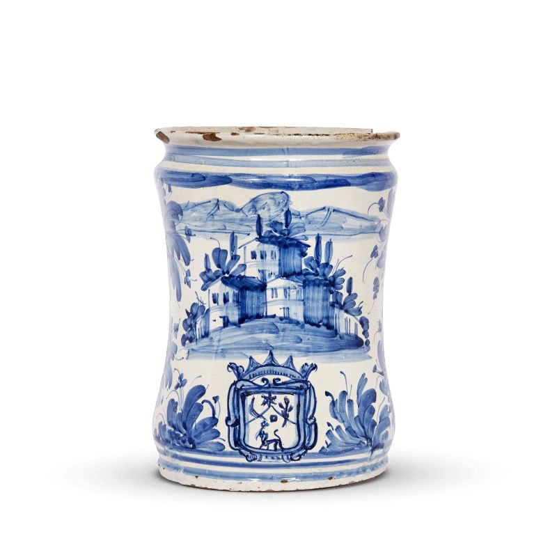 A LARGE PHARMACY JAR (ALBARELLO), CERRETO SANNITA, 18TH CENTURY  - Auction A COLLECTION OF MAJOLICA APOTHECARY VASES - Pandolfini Casa d'Aste