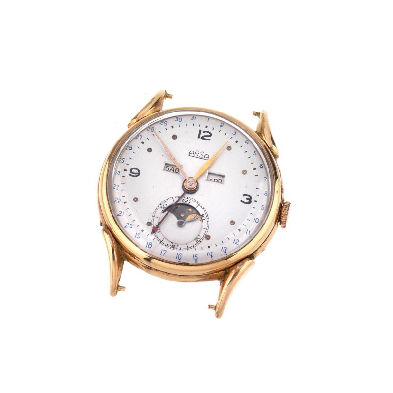 ARSA FULL CALENDAR MOON PHASES YELLOW GOLD WRISTWATCH  - Auction ONLINE AUCTION | WATCHES - Pandolfini Casa d'Aste