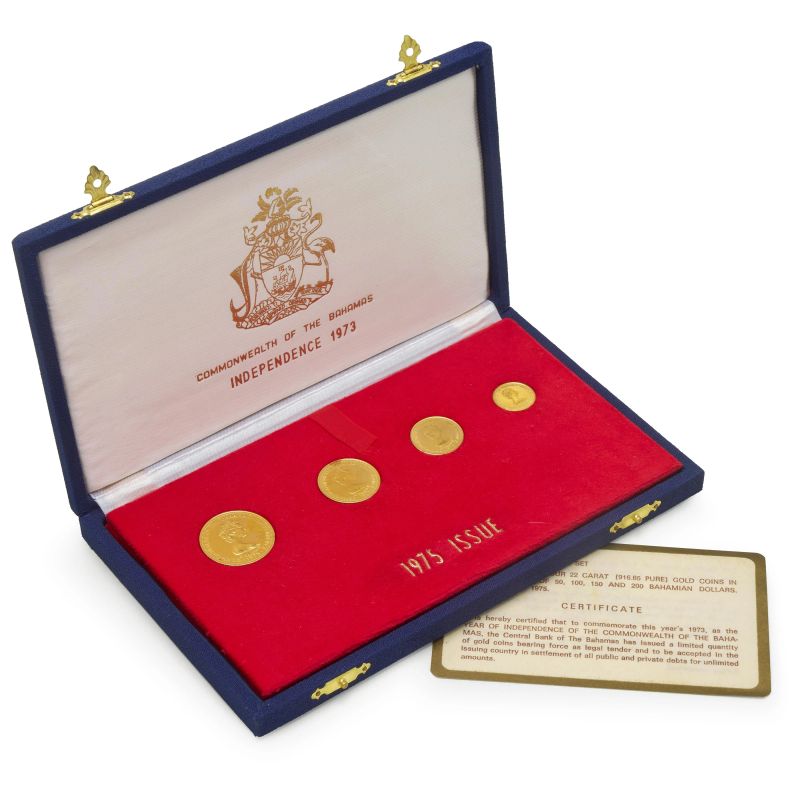 



Bahamas &ndash; Elizabeth II (1952-2022) &ndash; Gold Coin Set 1975 (50, 100, 150 e 200 Dollari)   - Auction NUMISMATICS - Pandolfini Casa d'Aste