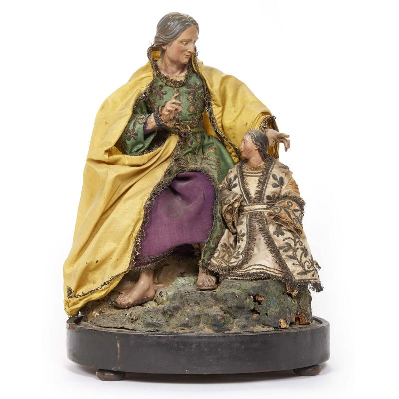 AN OLD WOMAN WITH A CHILD, NAPLES, 18TH/19TH CENTURIES  - Auction ONLINE AUCTION | NEAPOLITAN NATIVITY SHEPHERDS FROM AN IMPORTANT TUSCAN COLLECTION - Pandolfini Casa d'Aste