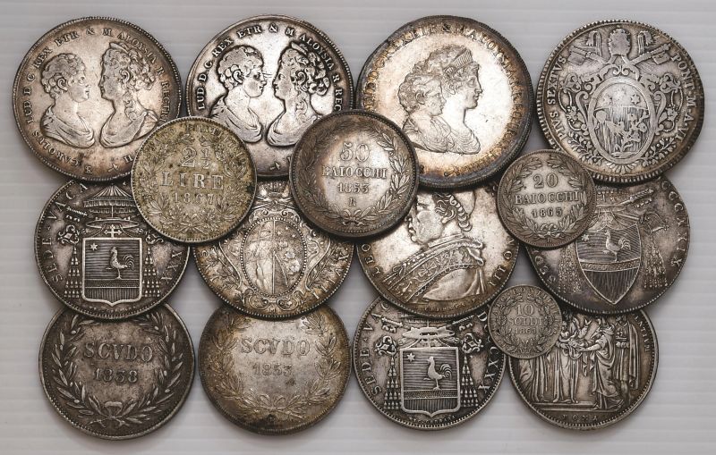 SEDICI MONETE IN ARGENTO TOSCANE E PAPALI DEL XIX SECOLO  - Auction 13th to 20th century Coins and medals - Pandolfini Casa d'Aste