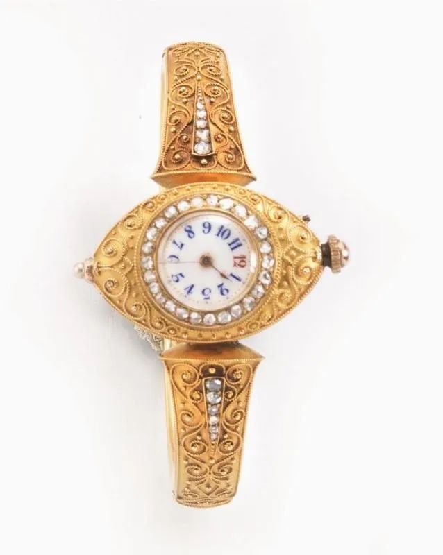BRACCIALE OROLOGIO, FINE SEC. XIX, IN ORO GIALLO E DIAMANTI  - Auction Fine Jewels and Watches - Pandolfini Casa d'Aste