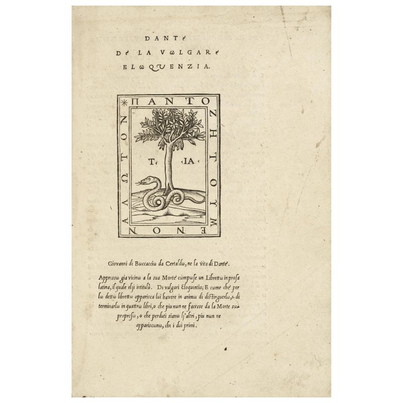 Dante. De la volgare eloquenzia. Vicenza, Janiculo, 1529.  - Asta LIBRI, MANOSCRITTI, AUTOGRAFI E STAMPE - Pandolfini Casa d'Aste
