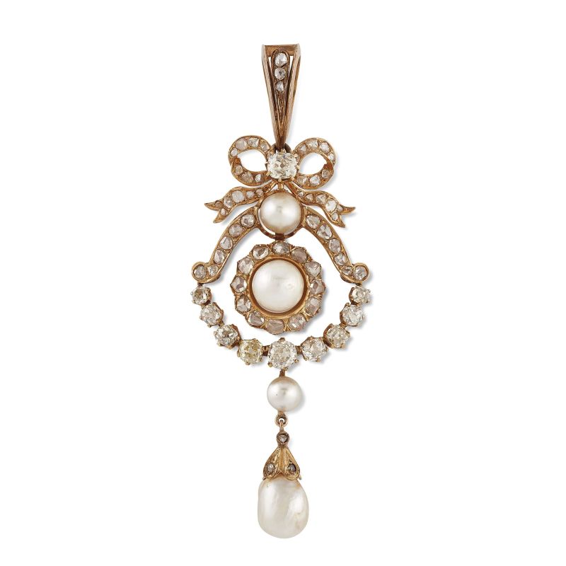 PEARL AND DIAMOND PENDANT IN 14KT YELLOW GOLD  - Auction JEWELS - Pandolfini Casa d'Aste