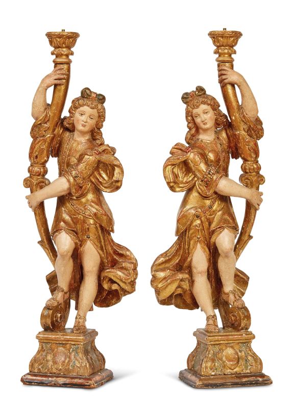      COPPIA DI ANGELI REGGICERO, TOSCANA, SECOLO XVI   - Auction European furniture and works of art - Pandolfini Casa d'Aste