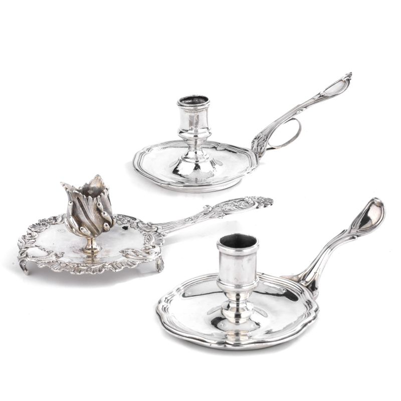 THREE SILVER CANDLE HOLDERS, FRANCIA, END OF 18TH CENTURY AND 19TH CENTURY  - Auction ITALIAN AND EUROPEAN SILVER - Pandolfini Casa d'Aste