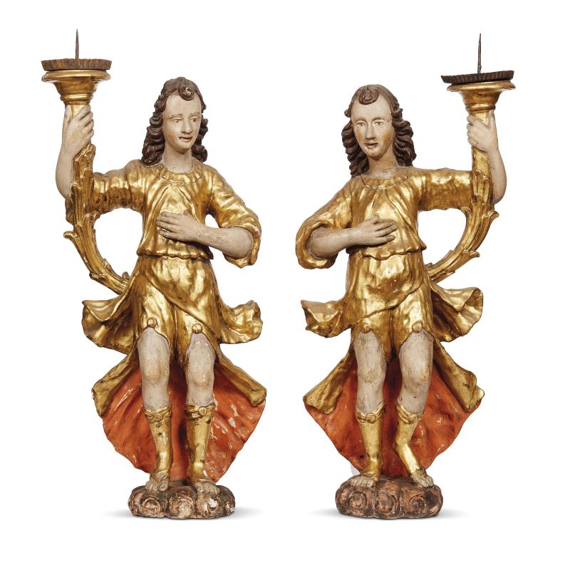 A PAIR OF CENTRAL ITALY ANGELS, 17TH CENTURY  - Auction FURNITURE AND WORKS OF ART FROM PRIVATE COLLECTIONS - Pandolfini Casa d'Aste