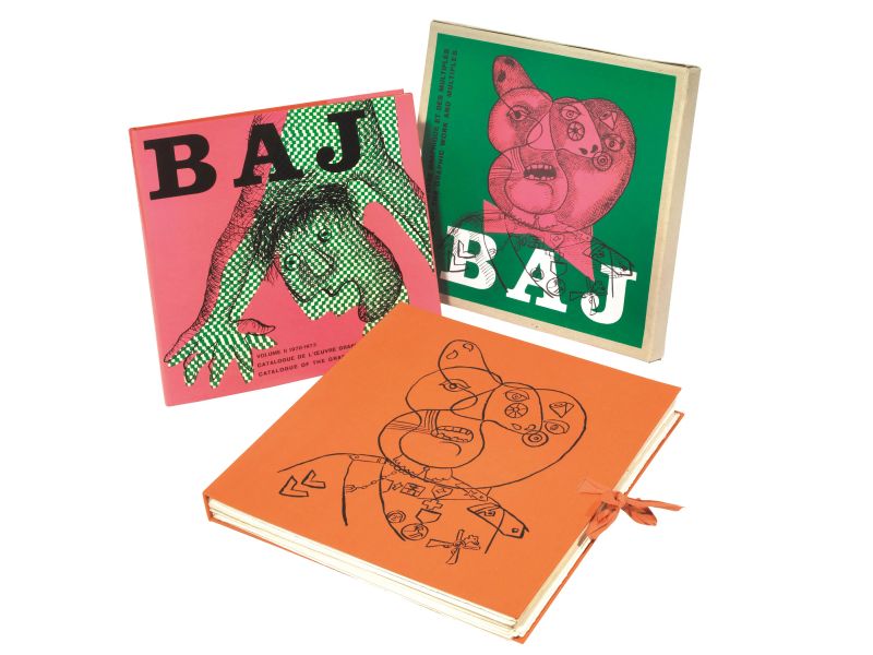 (Edizioni di pregio &ndash; Illustrati 900) BAJ, Enrico &ndash; PETIT, Jean. Baj. Catalogue de l'Oeuvre Graphique et des Multiples. Volume I. 1952-1970. Realis&eacute; par Jean Petit. Gen&egrave;ve, Rousseau, [1970].  - Auction Fine silver, Coins and Medals, Books - Pandolfini Casa d'Aste