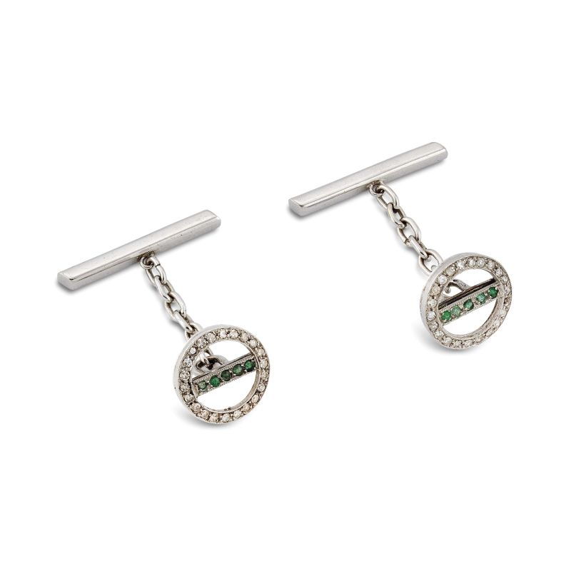 EMERALD AND DIAMOND CUFFLINKS IN 18KT WHITE GOLD  - Auction JEWELS - Pandolfini Casa d'Aste