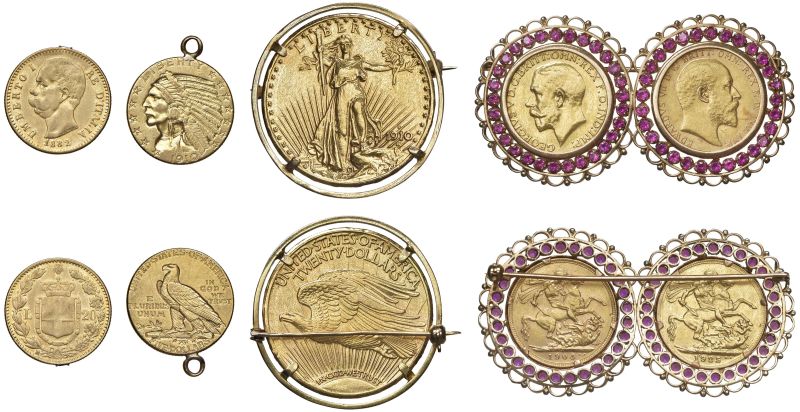 



VARI STATI. CINQUE MONETE CON MONTATURA  - Auction COINS OF TUSCAN MINTS, HOUSE OF SAVOIA AND VENETIAN ZECHINI. GOLD COINS AND MEDALS FOR COLLECTION - Pandolfini Casa d'Aste