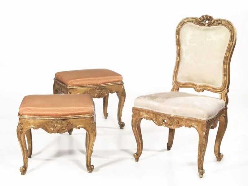 COPPIA DI PANCHETTI E UNA SEDIA, ROMA, SECOLO XVIII  - Auction European Furniture and WORKS OF ART - Pandolfini Casa d'Aste