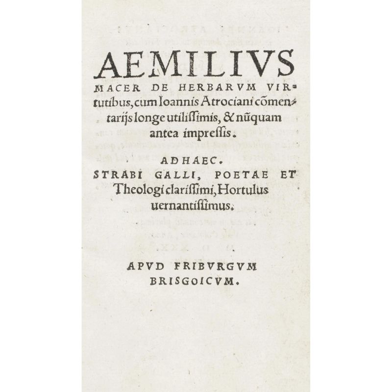 Macer, pseudonimo di Oddone di Meung. De herbarum virtutibus. Friburgo, Faber, 1530.  - Asta LIBRI, MANOSCRITTI, AUTOGRAFI E STAMPE - Pandolfini Casa d'Aste