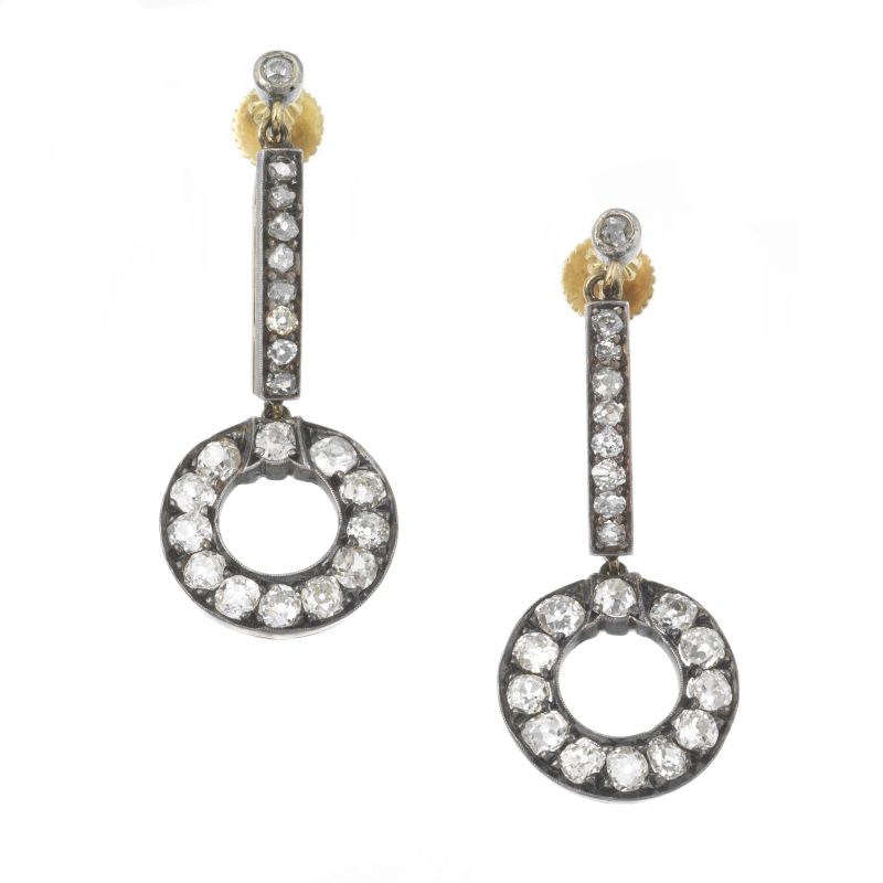 DIAMOND DROP EARRINGS IN GOLD AND SILVER  - Auction ONLINE AUCTION | JEWELS - Pandolfini Casa d'Aste