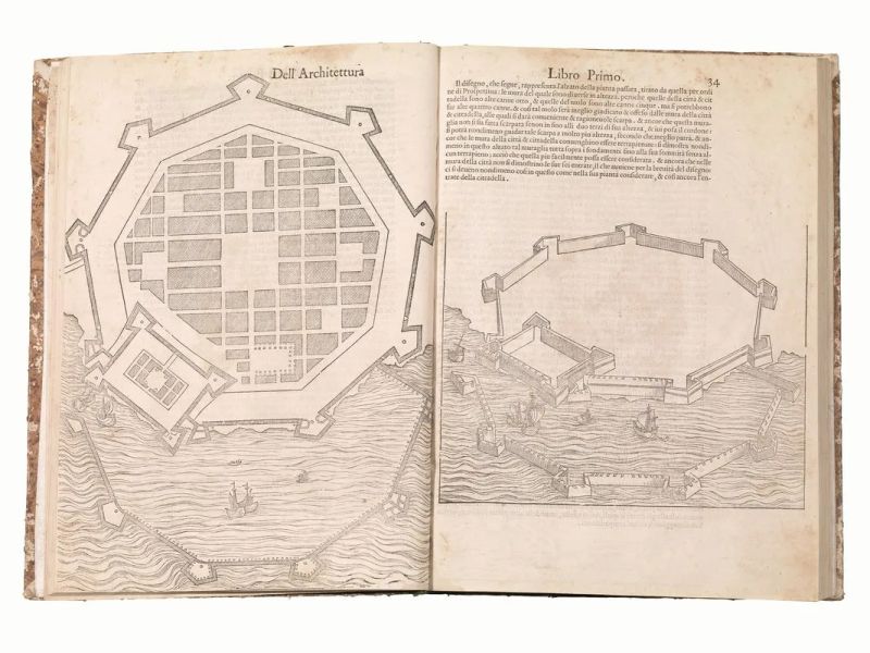 (Aldina &ndash; Architettura &ndash; Illustrati 500) CATANEO, Pietro (c. 1510 &ndash; c. 1574). L' architettura di Pietro Cataneo senese. Alla quale oltre all'essere stati dall'istesso Autore riuisti, meglio ordinati, e di diuersi disegni, e discorsi arricchiti i primi quattro libri per l'adietro stampati, Sono aggiunti di piu il Quinto, Sesto, Settimo e Ottauo libro; [&#8230;]. (In Venetia, [Paolo Manuzio], 1567).  - Asta Stampe e disegni antichi e moderni-Libri Antichi - Pandolfini Casa d'Aste