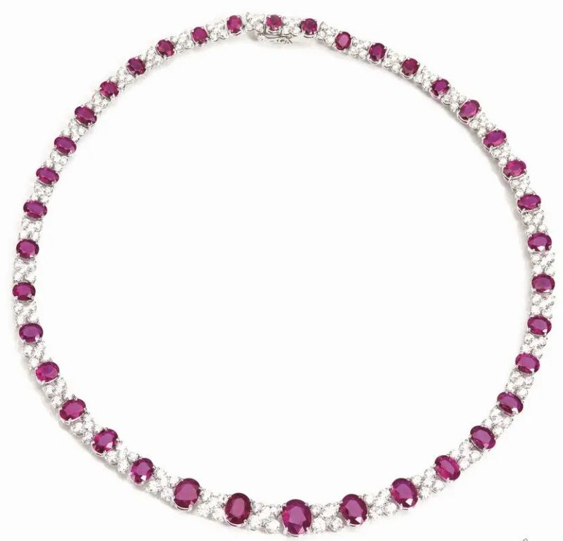 Collana in oro bianco, rubini birmani e diamanti  - Auction Important Jewels and Watches - I - Pandolfini Casa d'Aste
