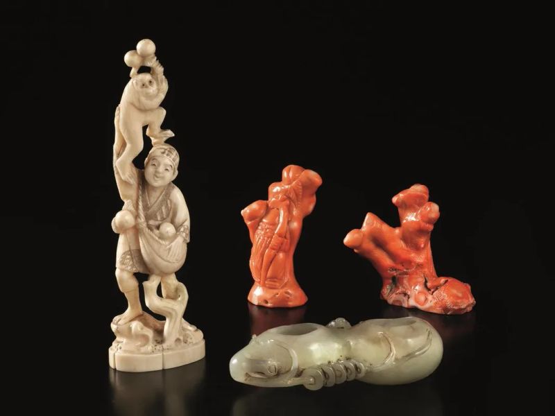 DUE CORALLI , UN OKIMONO E UNO SCIACQUAPENNELLI  - Auction Asian Art - Pandolfini Casa d'Aste