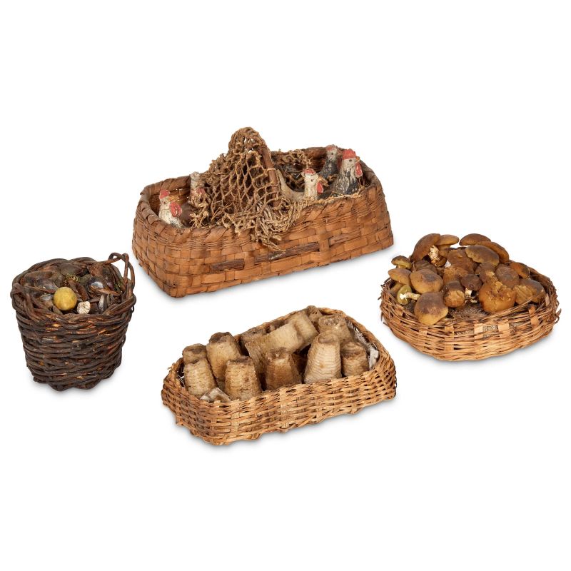 



FOUR BASKETS, NAPLES, 19TH CENTURY  - Auction NEAPOLITAN NATIVITY SHEPHERDS - Pandolfini Casa d'Aste