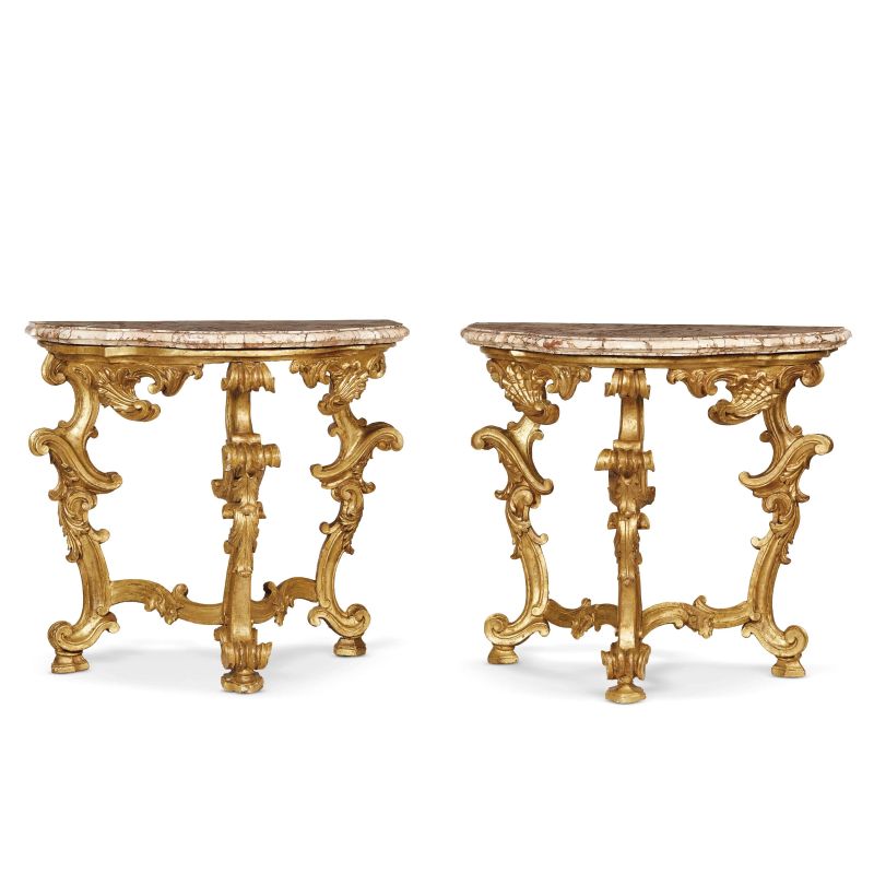 A PAIR OF CENTRAL ITALY CONSOLES, MID 18TH CENTURY  - Auction FURNITURE, OBJECTS OF ART AND SCULPTURES FROM PRIVATE COLLECTIONS - Pandolfini Casa d'Aste