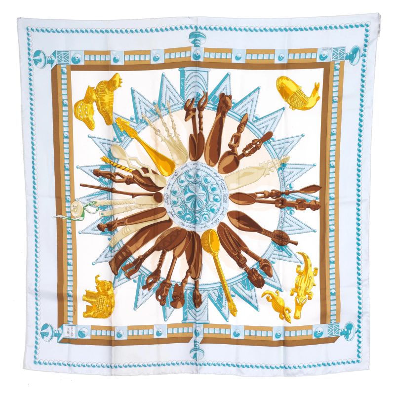 Hermes : HERMES FOULARD &quot;CUILLERS D'AFRIQUE&quot;  - Asta VINTAGE: BORSE E ACCESSORI DI HERMES, LOUIS VUITTON E ALTRE GRANDI MAISON - Pandolfini Casa d'Aste