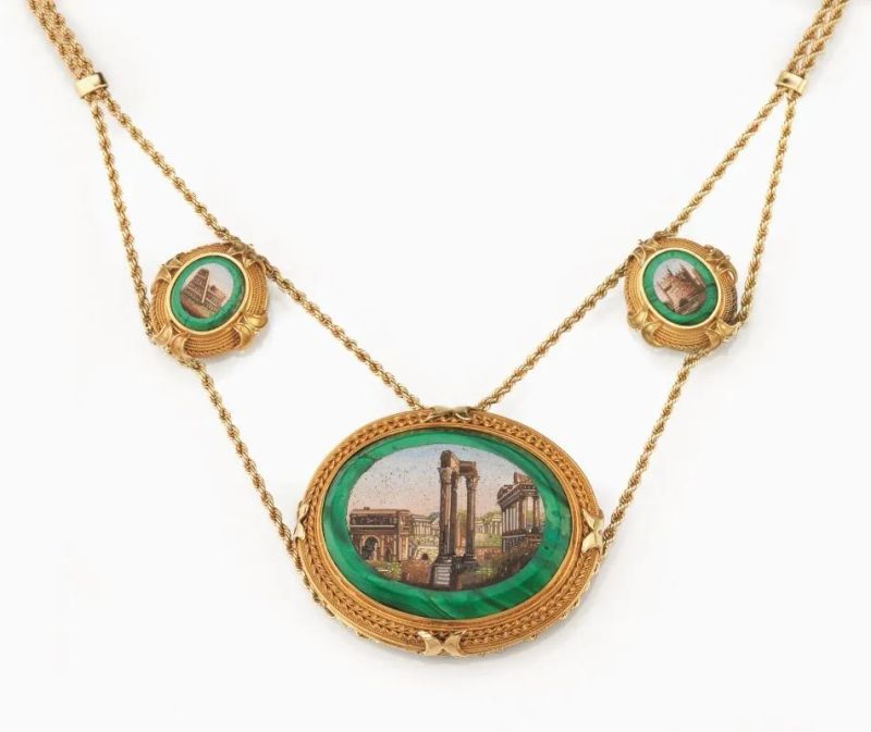 COLLANA, FINE SEC. XIX, IN ORO GIALLO E MICROMOSAICI  - Auction Fine Jewels and Watches - Pandolfini Casa d'Aste