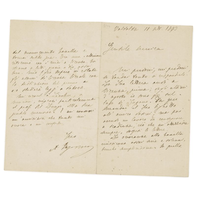 Letter discussing work on the Vicenza-born writer's masterpiece  - Auction BOOKS, MANUSCRIPTS,  AUTOGRAPHS AND PRINTS - Pandolfini Casa d'Aste