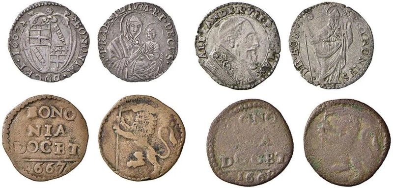 ALESSANDRO VII (FABIO CHIGI 1655 - 1667), LIRA 1660, 4 MONETE   - Auction Collectible coins and medals. From the Middle Ages to the 20th century. - Pandolfini Casa d'Aste
