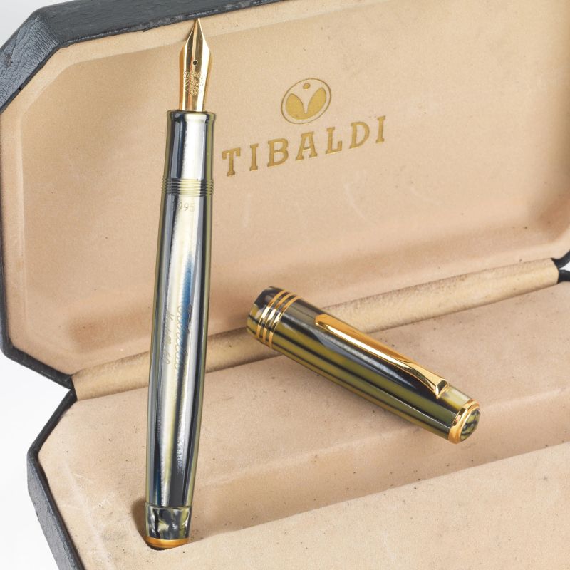 TIBALDI MODELLO 60 IVORY/BLEU MARBLED FOUNTAIN PEN, 1995  - Auction TIMED AUCTION | WATCHES AND PENS - Pandolfini Casa d'Aste