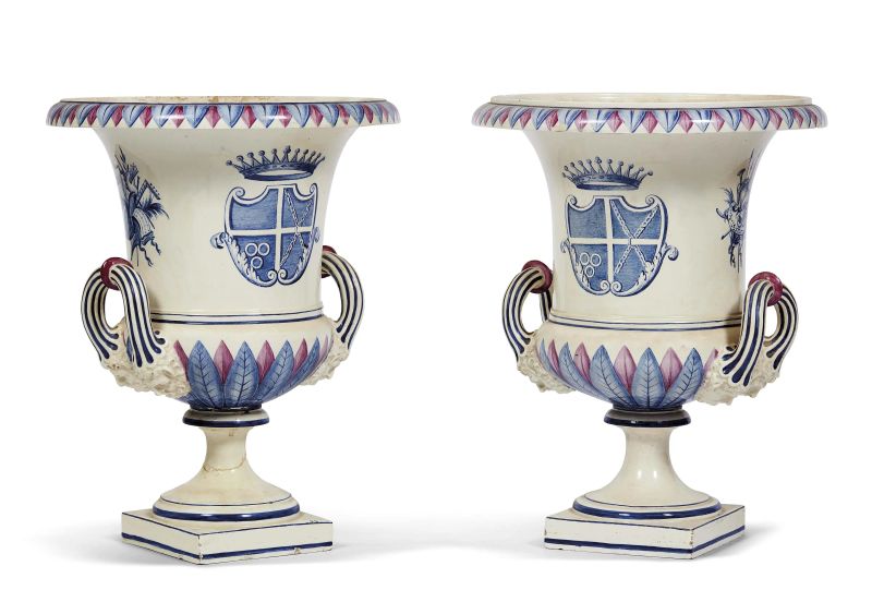 COPPIA DI VASI, NAPOLI, MANIFATTURA GIUSTINIANI, PRIMA MET&Agrave; SECOLO XIX  - Auction ARCADE | Silver, books, porcelain and maiolica - Pandolfini Casa d'Aste