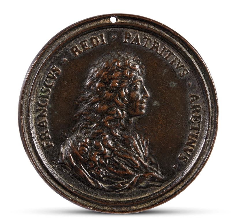 Massimiliano Soldani (Montevarchi 1656-1740), Francesco Redi, 1684, bronze  - Auction PLAQUETS, MEDALS, BRONZETS - Pandolfini Casa d'Aste