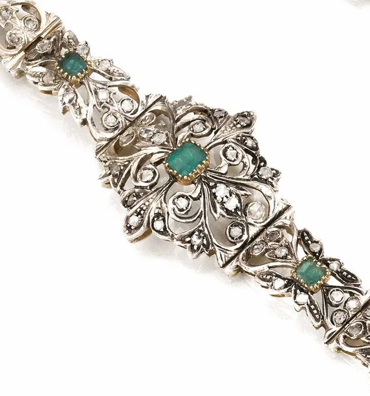Bracciale in argento, oro giallo, smeraldi e diamanti  - Auction Important Jewels and Watches - I - Pandolfini Casa d'Aste