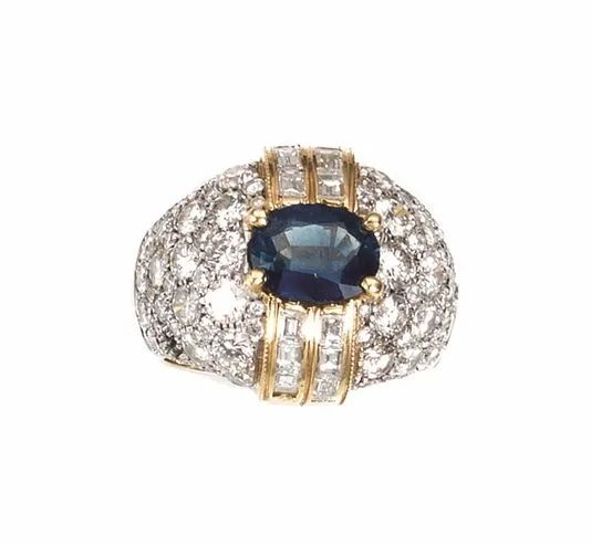 Anello in oro bianco, oro giallo, diamanti e zaffiri  - Auction Important Jewels and Watches - I - Pandolfini Casa d'Aste