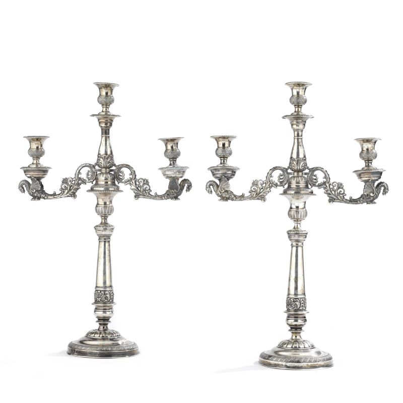 COPPIA DI CANDELABRI, MILANO, SECOLO XIX  - Asta ARGENTI ITALIANI ED EUROPEI - Pandolfini Casa d'Aste