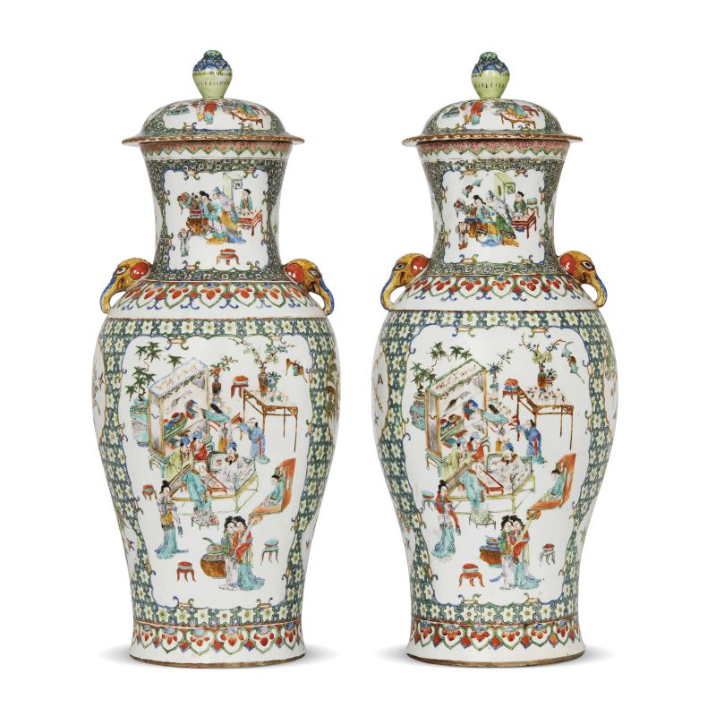 A PAIR OF VASES WITH LIDS, QING DYNASTY, 19TH CENTURY  - Asta Arte Orientale  东方艺术 - Pandolfini Casa d'Aste