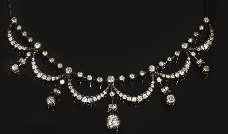Collana, inizi sec. XX, in argento e diamanti  - Asta Argenti, Gioielli ed Orologi - Pandolfini Casa d'Aste