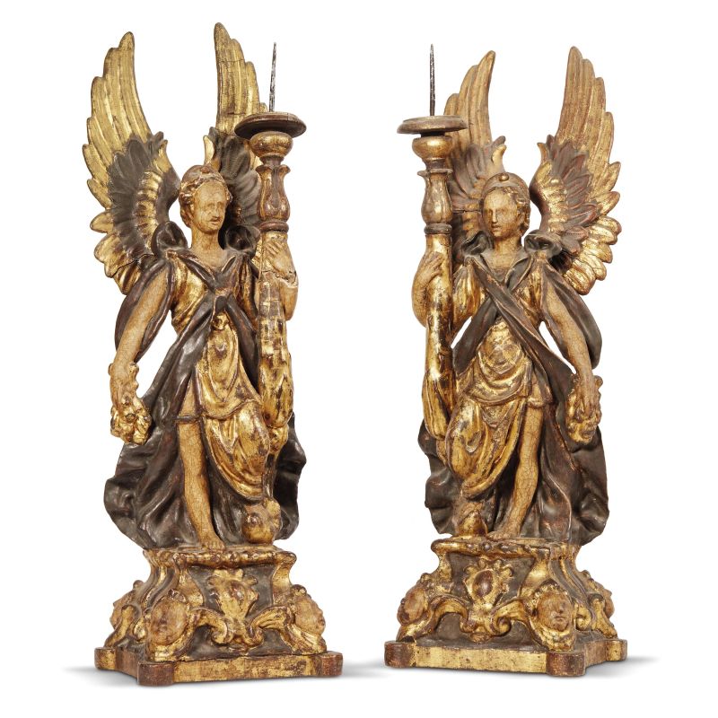 A PAIR OF SOUTHERN ITALY CANDLEHOLDER ANGELS, 18TH CENTURY  - Auction furniture and works of art - Pandolfini Casa d'Aste
