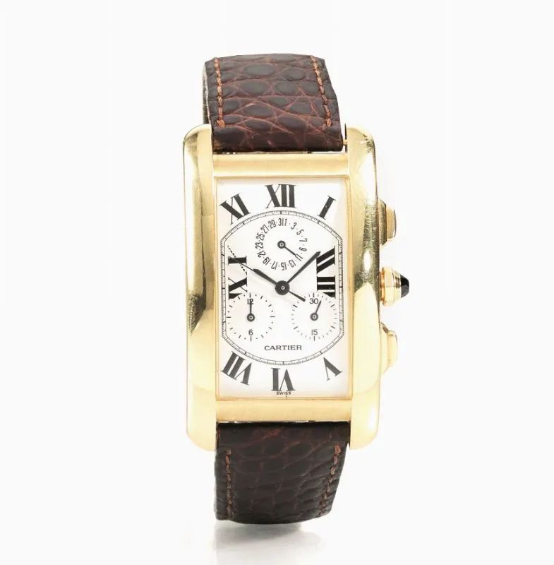 Orologio da polso Cartier Tank Am&eacute;ricaine Chronographe, Ref 1730, n. CC273289, in oro giallo 18 kt  - Auction Important Jewels and Watches - I - Pandolfini Casa d'Aste