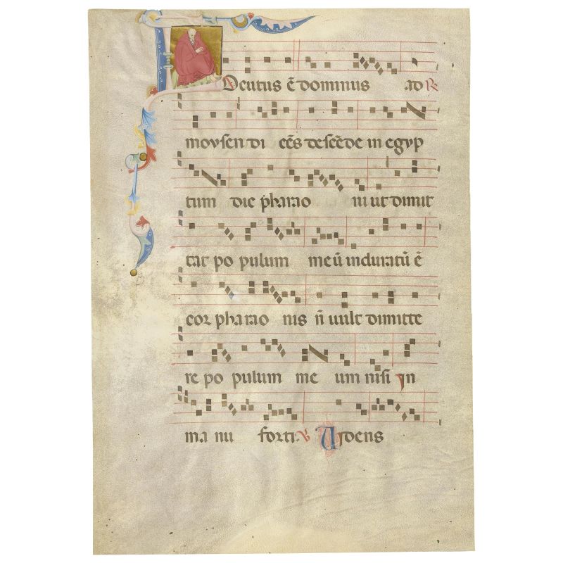 Illuminated initial with Moses in a red cape   - Auction BOOKS, MANUSCRIPTS,  AUTOGRAPHS AND PRINTS - Pandolfini Casa d'Aste