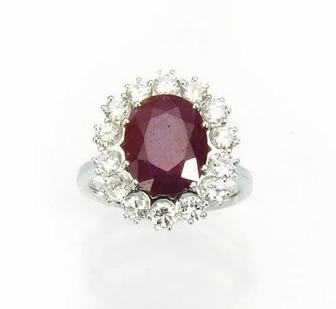 Anello in oro bianco, rubino e diamanti  - Auction Important Jewels and Watches - I - Pandolfini Casa d'Aste