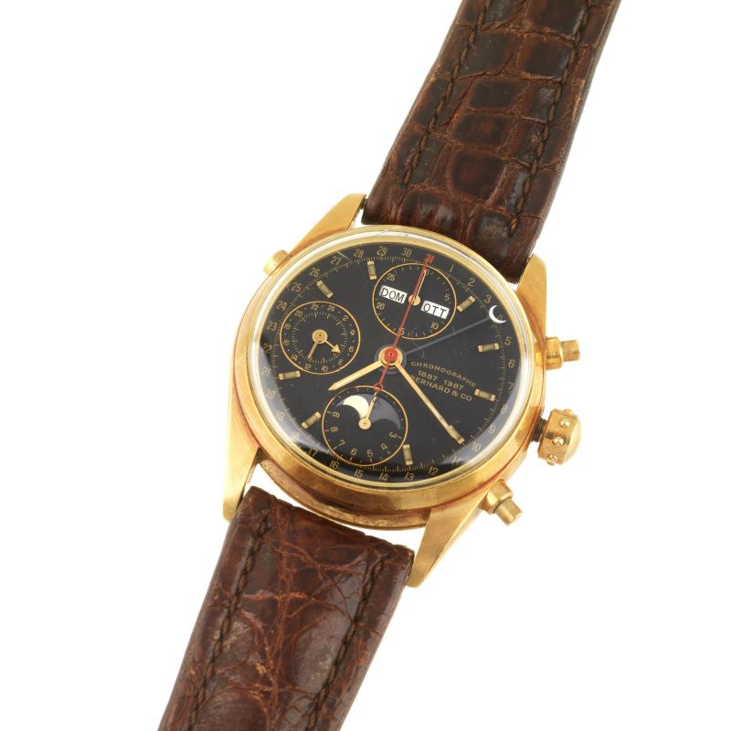 EBERHARD & CO. NAVY MASTER REF. 30030 FULL CALENDAR MOON PHASES YELLOW GOLD CHRONOGRAPH  - Auction ONLINE AUCTION | WATCHES - Pandolfini Casa d'Aste
