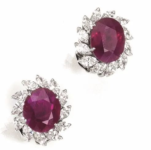 Paio di orecchini in oro bianco, rubini e diamanti  - Auction Important Jewels and Watches - I - Pandolfini Casa d'Aste