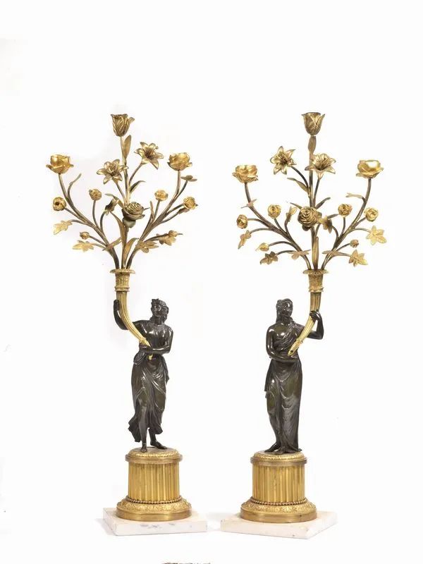 COPPIA DI CANDELABRI, FRANCIA, PRIMA METÀ SECOLO XIX  - Asta MOBILI, ARREDI ED OGGETTI D'ARTE DI DECORAZIONE INTERNAZIONALE - Pandolfini Casa d'Aste