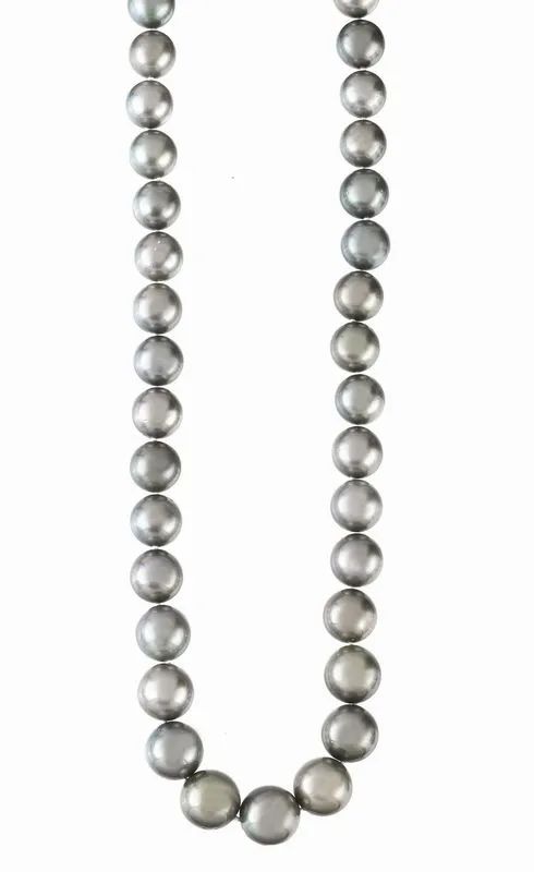 COLLANA IN ORO BIANCO 14 K, PERLE TAHITI E DIAMANTI  - Auction Fine Jewels - I - Pandolfini Casa d'Aste