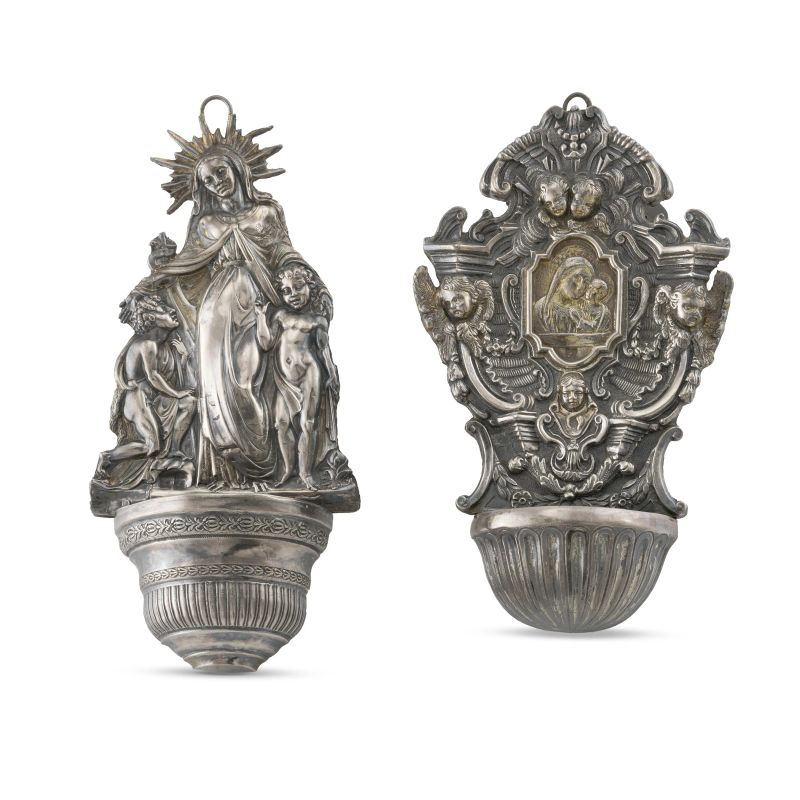 TWO SILVER HOLY WATER STOUPS, NAPLES, 19TH CENTURY  - Auction Italian and european silvers - Pandolfini Casa d'Aste