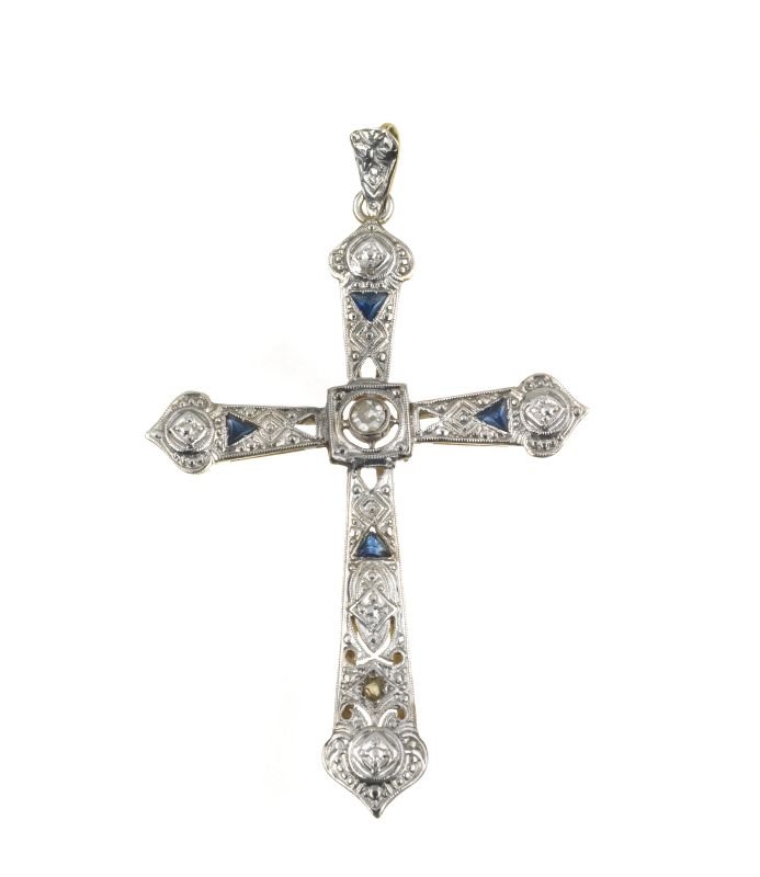 PENDENTE A CROCE IN ORO GIALLO E BIANCO  - Auction JEWELS, WATCHES, SILVER AND PENS | ONLINE - Pandolfini Casa d'Aste