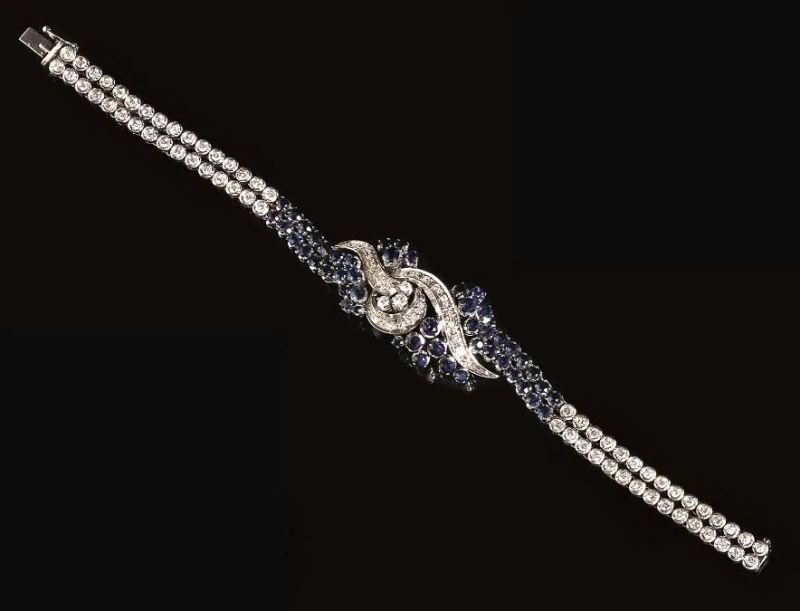 BRACCIALE IN ORO BIANCO, ZAFFIRI E DIAMANTI  - Auction Fine Jewels and Watches - Pandolfini Casa d'Aste