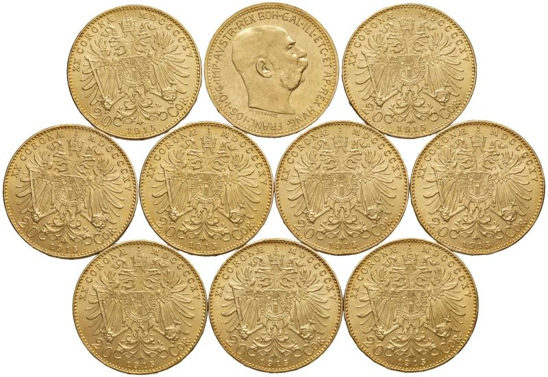 AUSTRIA. DIECI MONETE DA 20 CORONE  - Auction COINS  OF MILAN, HOUSE OF SAVOY, ZECCHINI AND GOLD OSELLE OF VENICE - Pandolfini Casa d'Aste