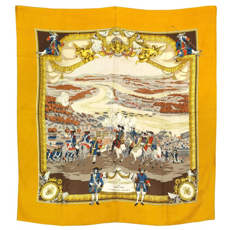 Hermes : HERMES FOULARD &quot;LES ARMEES EN CAMPAGNE&quot;  - Asta VINTAGE: BORSE E ACCESSORI DI HERMES, LOUIS VUITTON E ALTRE GRANDI MAISON - Pandolfini Casa d'Aste